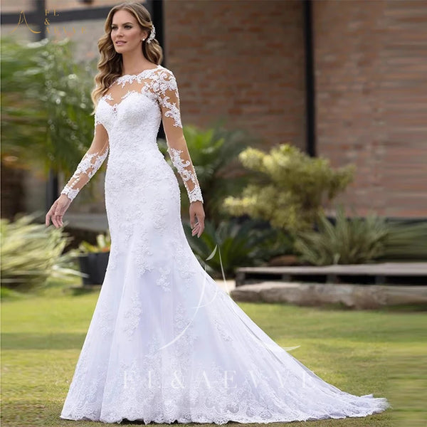 Elegant Long Sleeve Lace Wedding Dresses Mermaid Bridal Gown